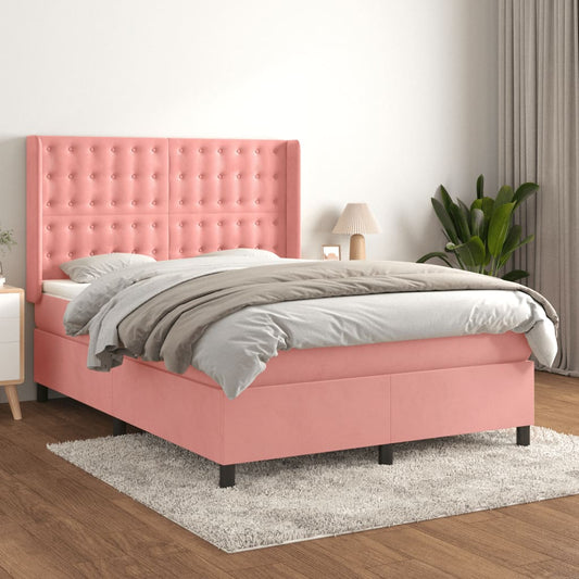 Giroletto a Molle con Materasso Rosa 140x190 cm in Velluto | homemem39