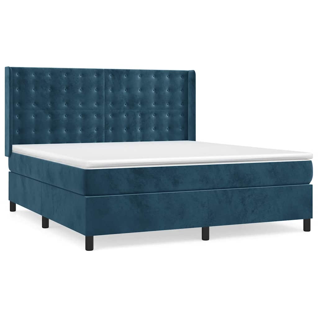 Giroletto a Molle con Materasso Blu Scuro 160x200 cm in Velluto | homemem39