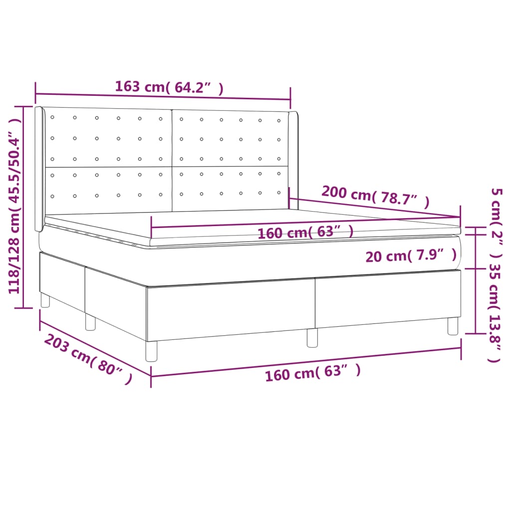 Giroletto a Molle con Materasso Rosa 160x200 cm in Velluto