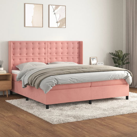 Giroletto a Molle con Materasso Rosa 200x200 cm in Velluto | homemem39