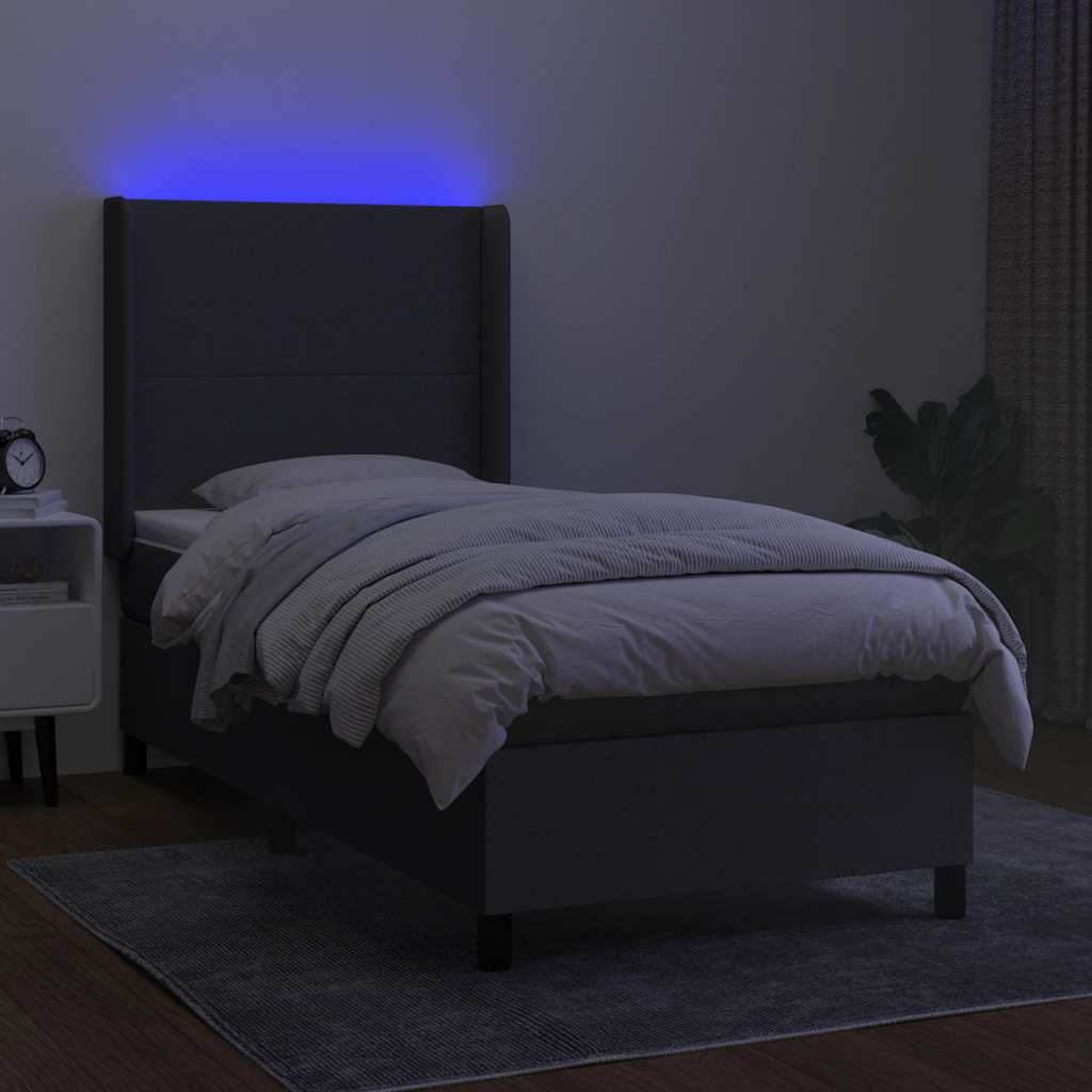 Letto a Molle Materasso e LED Grigio Scuro 80x200 cm in Tessuto