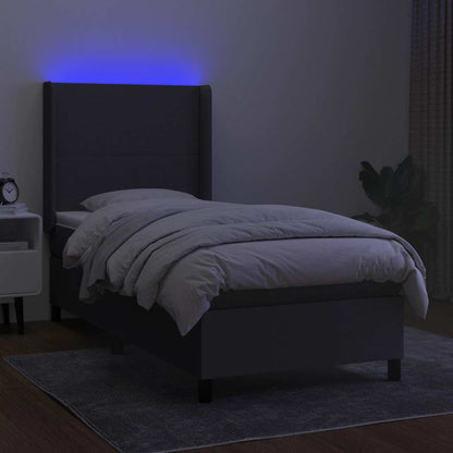 Letto a Molle Materasso e LED Grigio Scuro 80x200 cm in Tessuto