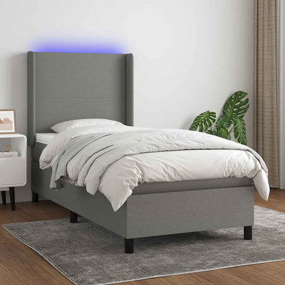 Letto a Molle Materasso e LED Grigio Scuro 80x200 cm in Tessuto - homemem39