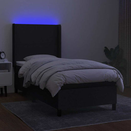 Letto a Molle con Materasso e LED Nero 80x200 cm in Tessuto | homemem39