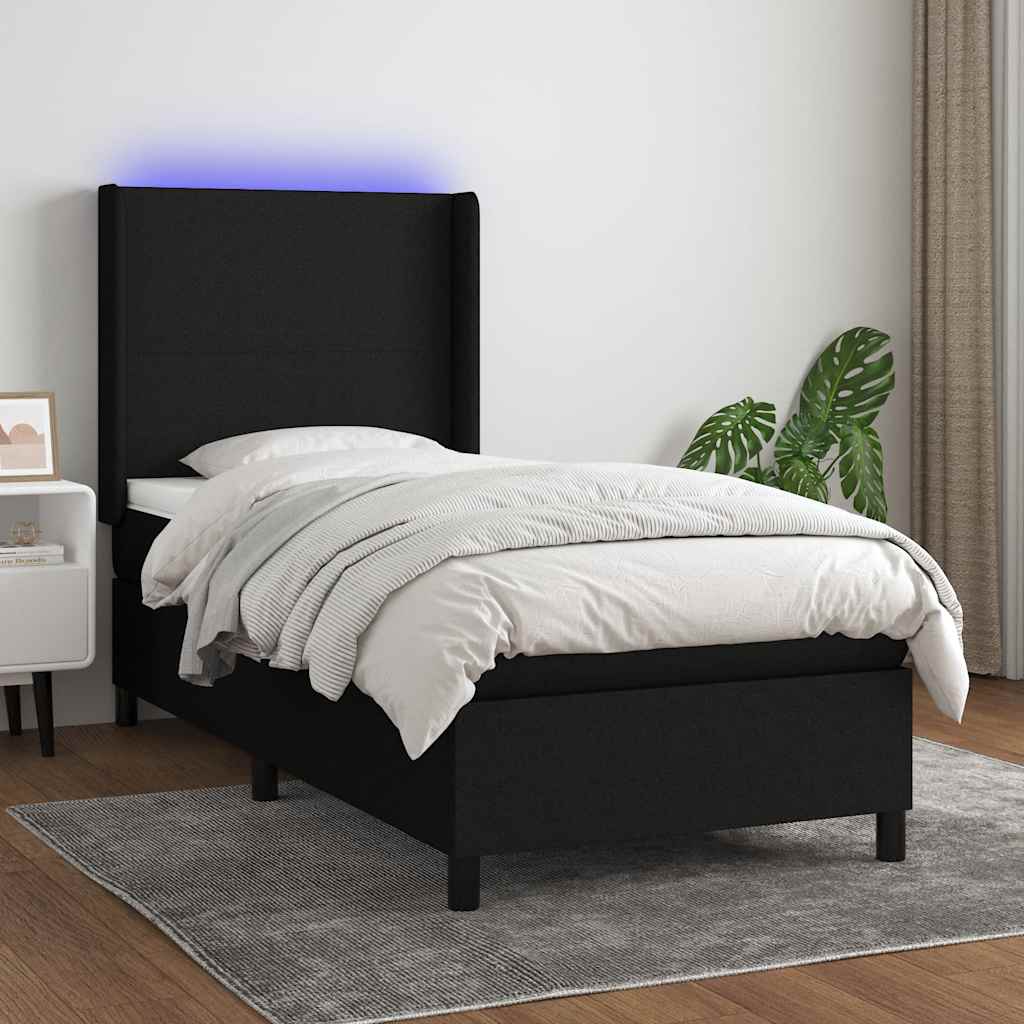 Letto a Molle con Materasso e LED Nero 80x200 cm in Tessuto | homemem39