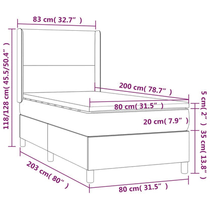 Letto a Molle Materasso e LED Marrone Scuro 80x200cm in Tessuto | homemem39