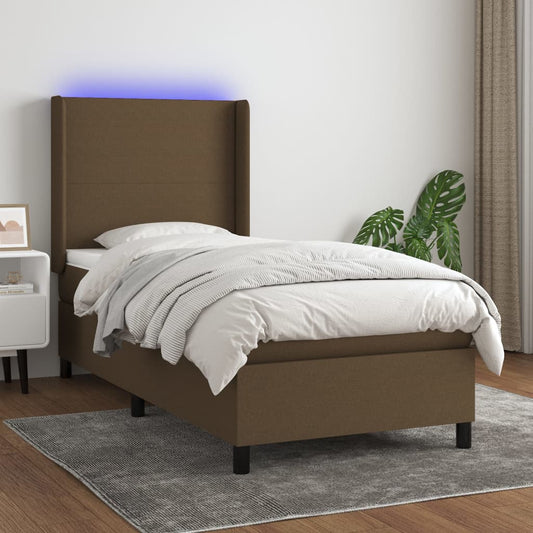 Letto a Molle Materasso e LED Marrone Scuro 80x200cm in Tessuto | homemem39