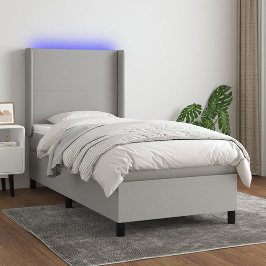 Letto a Molle Materasso e LED Grigio Chiaro 90x190 cm Tessuto | homemem39