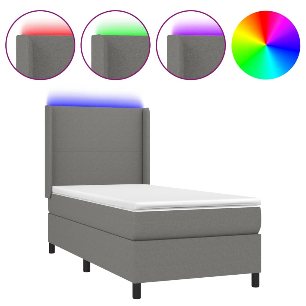 Letto a Molle Materasso e LED Grigio Scuro 90x190 cm in Tessuto - homemem39