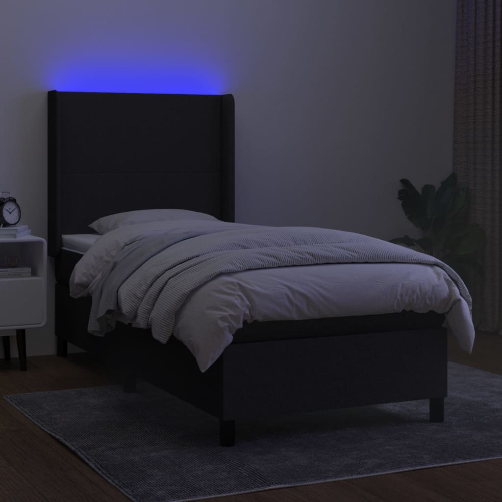 Letto a Molle con Materasso e LED Nero 90x190 cm in Tessuto - homemem39