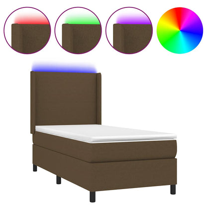 Letto a Molle Materasso e LED Marrone Scuro 90x190cm in Tessuto | homemem39
