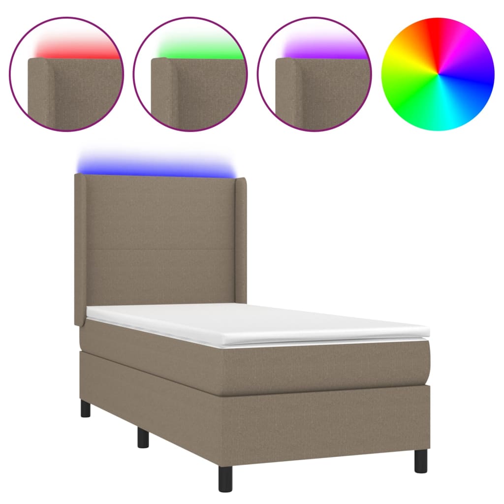 Letto a Molle con Materasso e LED Tortora 90x190 cm in Tessuto