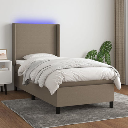 Spring bed with dove gray mattress and LED 90x190 cm in fabric