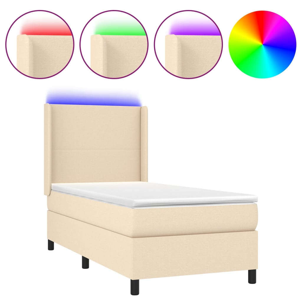 Letto a Molle con Materasso e LED Crema 90x190 cm in Tessuto | homemem39