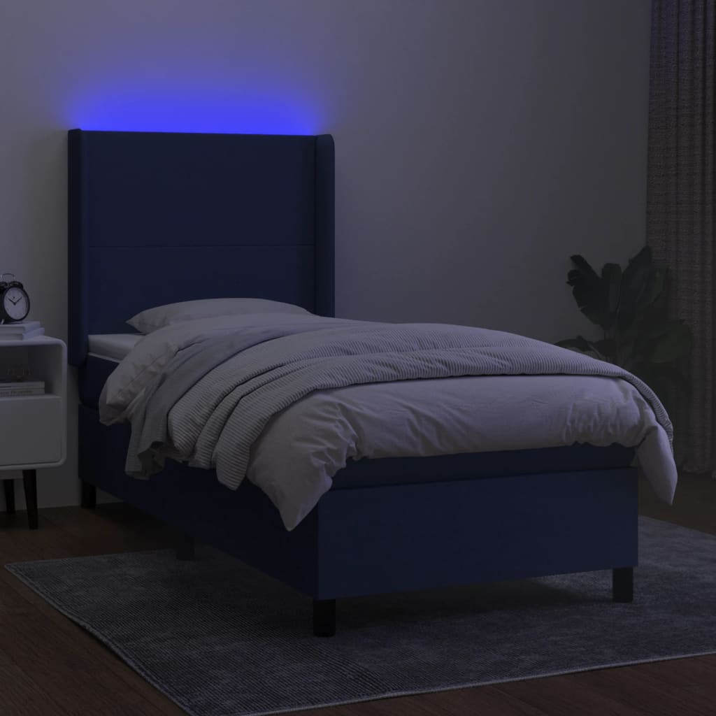 Letto a Molle con Materasso e LED Blu 90x190 cm in Tessuto - homemem39