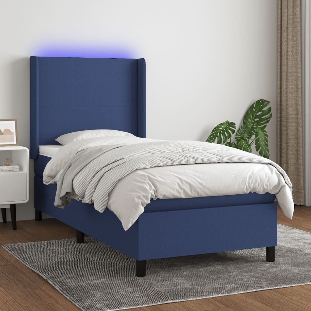 Letto a Molle con Materasso e LED Blu 90x190 cm in Tessuto - homemem39