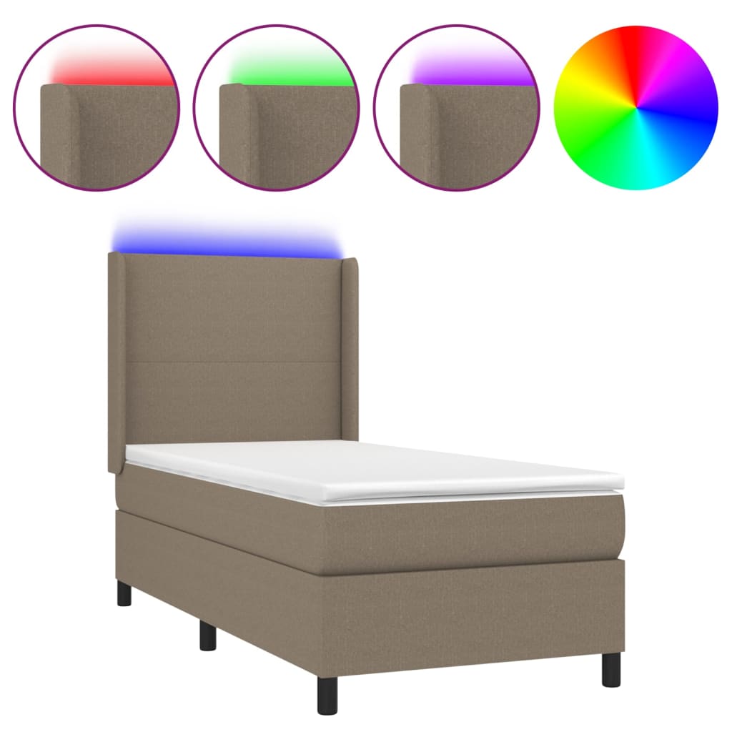 Letto a Molle con Materasso e LED Tortora 90x200 cm in Tessuto - homemem39