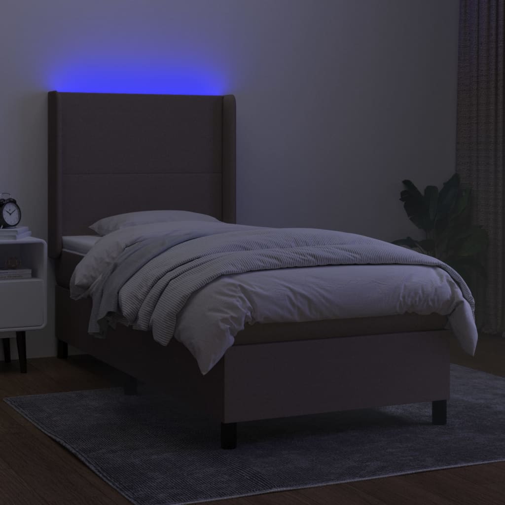 Letto a Molle con Materasso e LED Tortora 90x200 cm in Tessuto - homemem39