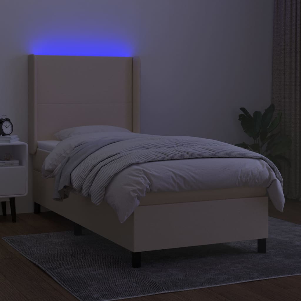 Letto a Molle con Materasso e LED Crema 90x200 cm in Tessuto | homemem39
