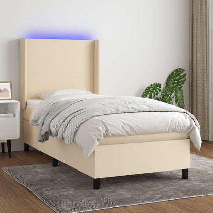 Letto a Molle con Materasso e LED Crema 90x200 cm in Tessuto | homemem39