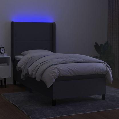 Letto a Molle Materasso e LED Grigio Scuro 100x200cm in Tessuto