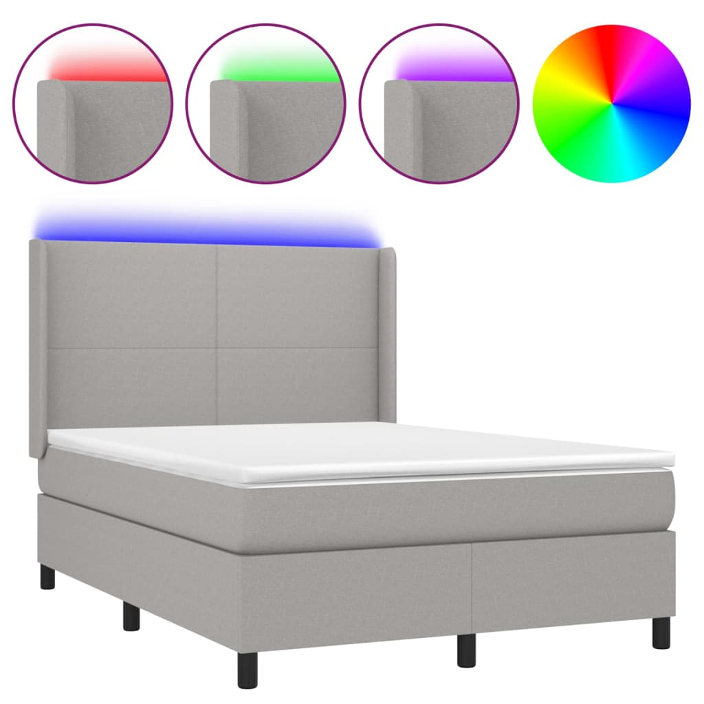 Letto a Molle Materasso e LED Grigio Chiaro 140x190 cm Tessuto | homemem39