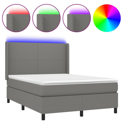 Letto a Molle Materasso e LED Grigio Scuro 140x190cm in Tessuto