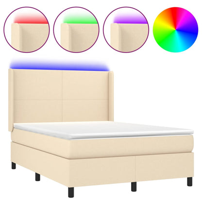 Letto a Molle con Materasso e LED Crema 140x190 cm in Tessuto | homemem39