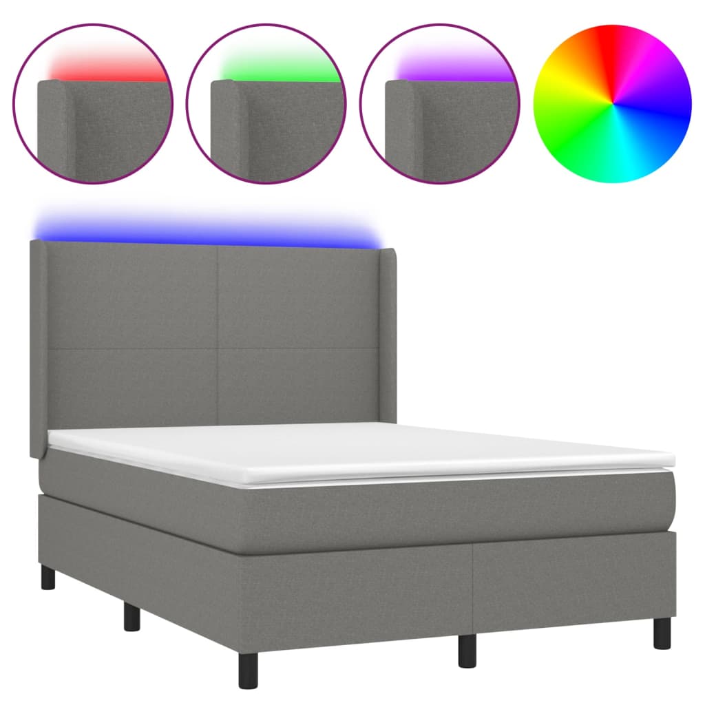 Letto a Molle Materasso e LED Grigio Scuro 140x200cm in Tessuto - homemem39