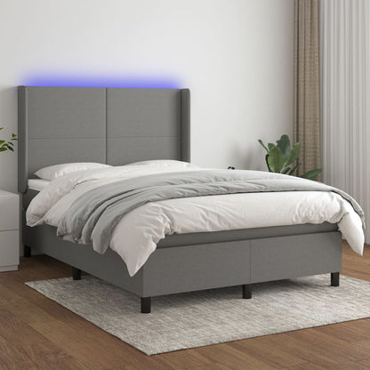 Letto a Molle Materasso e LED Grigio Scuro 140x200cm in Tessuto - homemem39