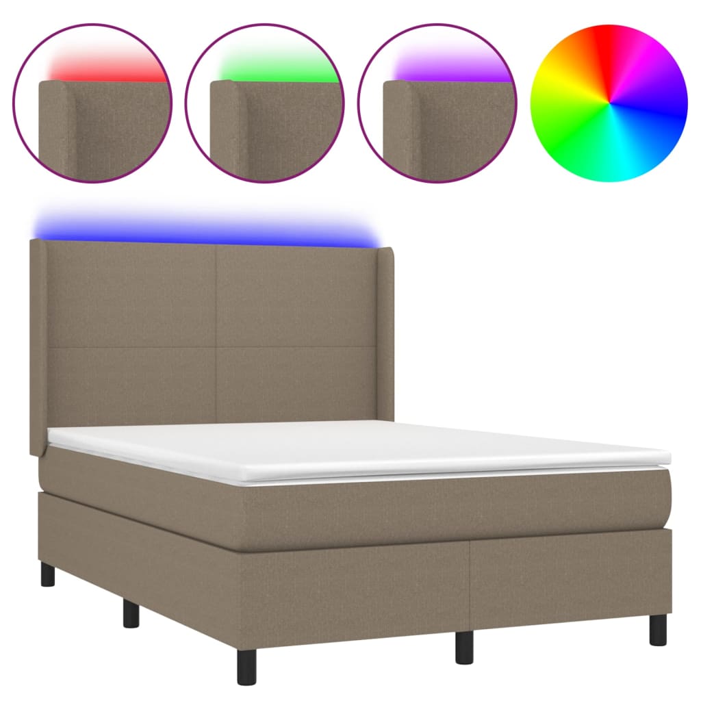 Letto a Molle con Materasso e LED Tortora 140x200 cm in Tessuto | homemem39