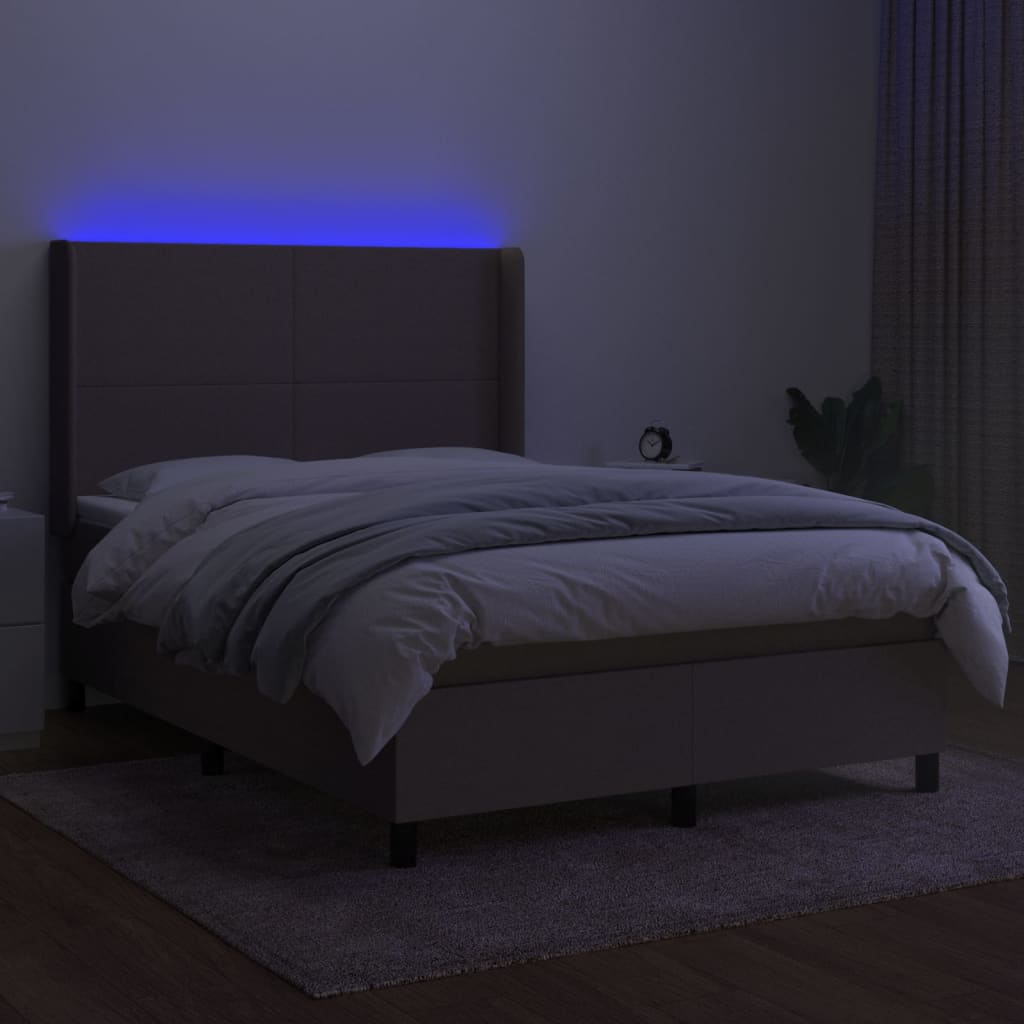 Letto a Molle con Materasso e LED Tortora 140x200 cm in Tessuto | homemem39