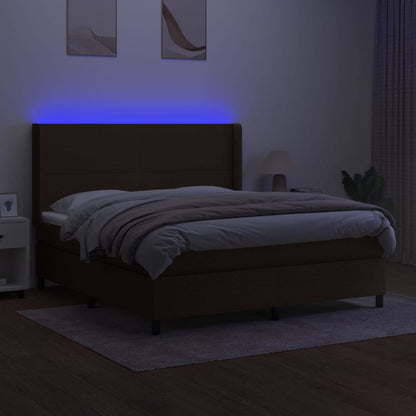 Letto a Molle Materasso e LED Marrone Scuro 160x200 cm Tessuto