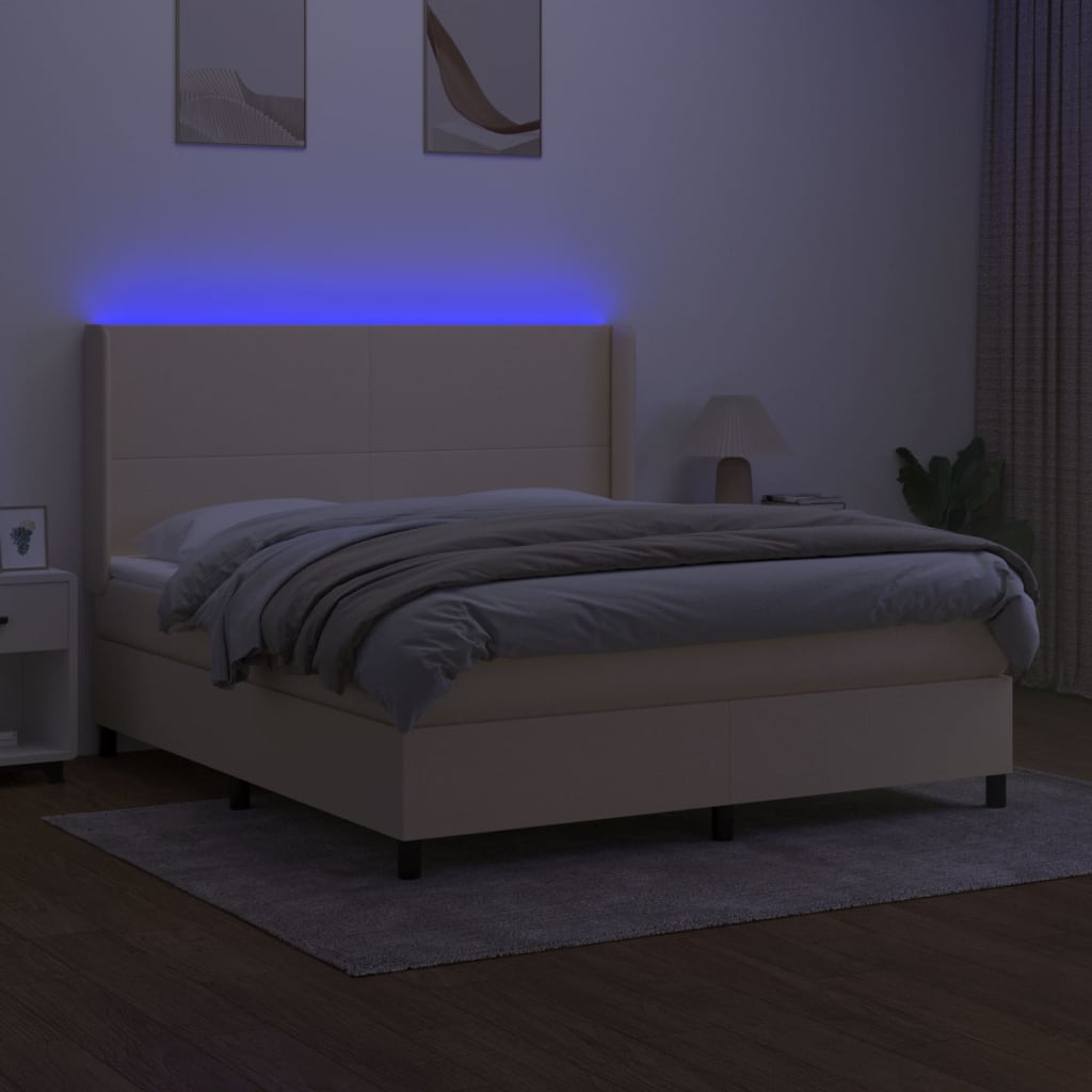 Letto a Molle con Materasso e LED Crema 160x200 cm in Tessuto - homemem39