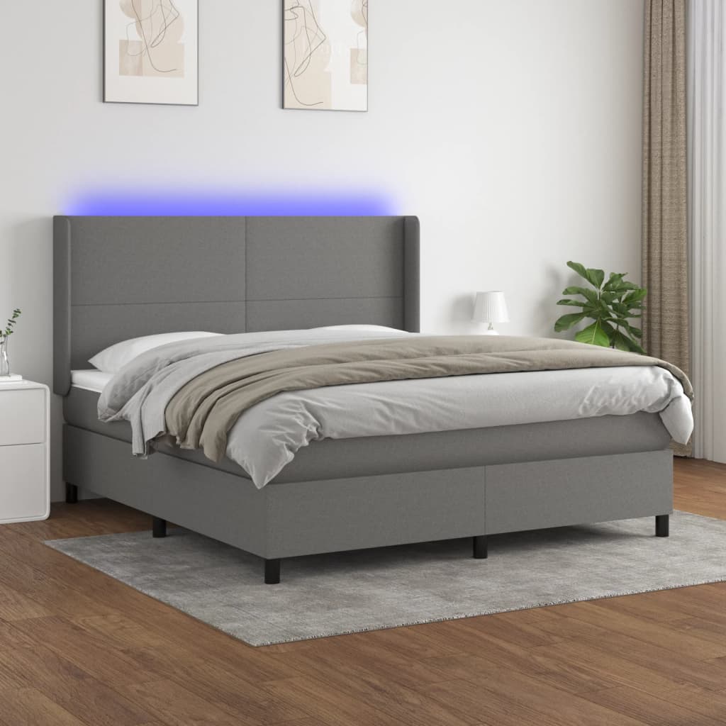 Letto a Molle Materasso e LED Grigio Scuro 180x200cm in Tessuto | homemem39