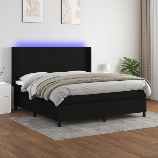 Letto a Molle con Materasso e LED Nero 180x200cm in Tessuto - homemem39