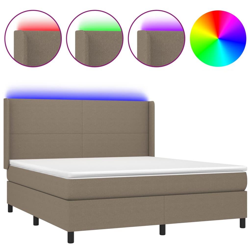 Letto a Molle con Materasso e LED Tortora 180x200 cm in Tessuto | homemem39