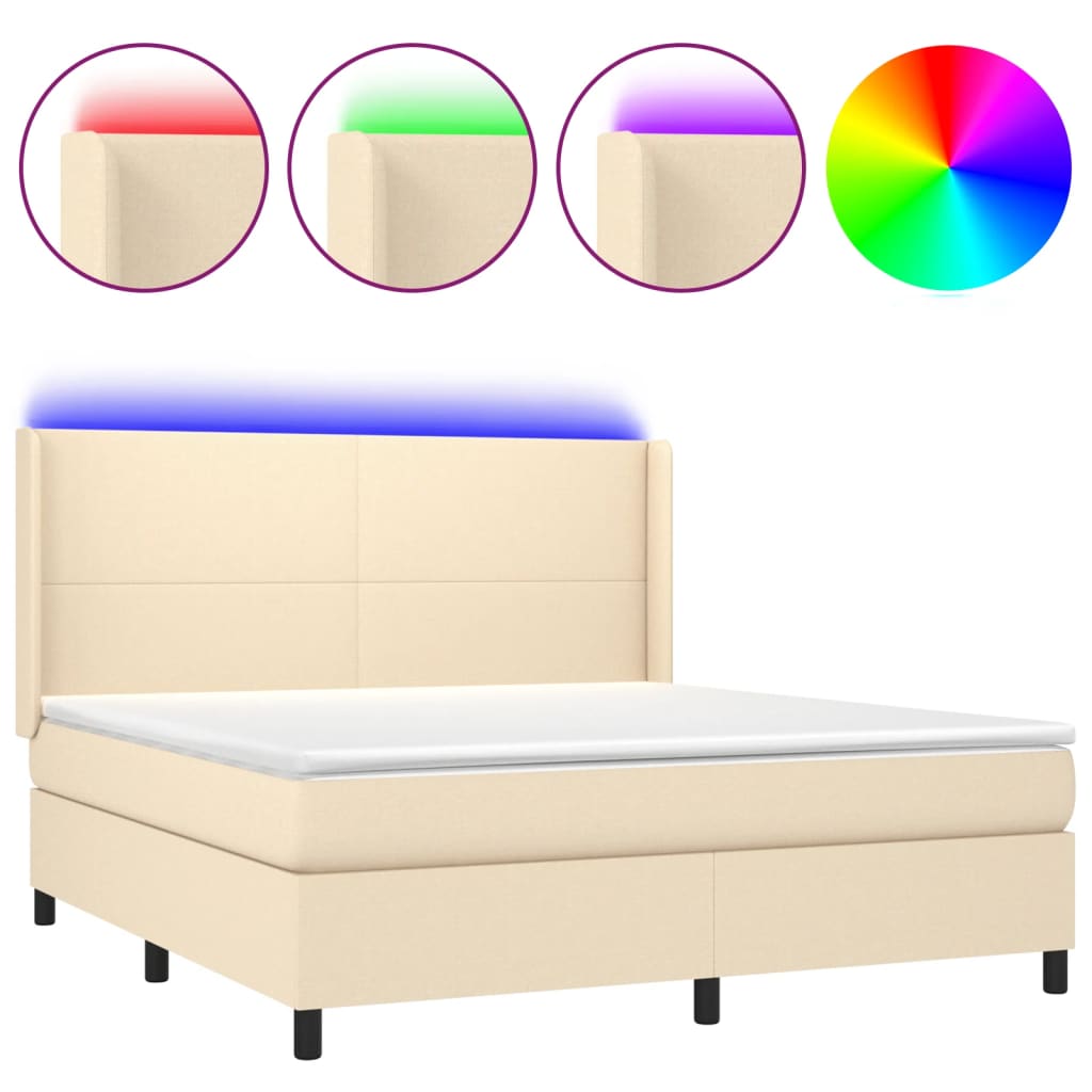 Letto a Molle con Materasso e LED Crema 180x200 cm in Tessuto