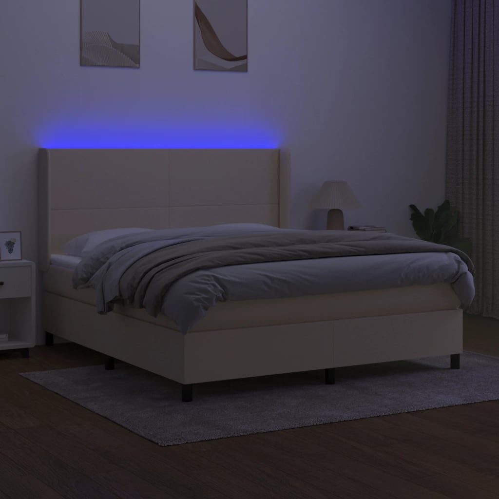 Letto a Molle con Materasso e LED Crema 180x200 cm in Tessuto - homemem39