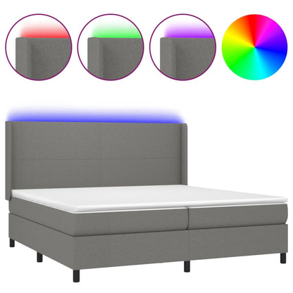 Letto a Molle Materasso e LED Grigio Scuro 200x200cm in Tessuto - homemem39