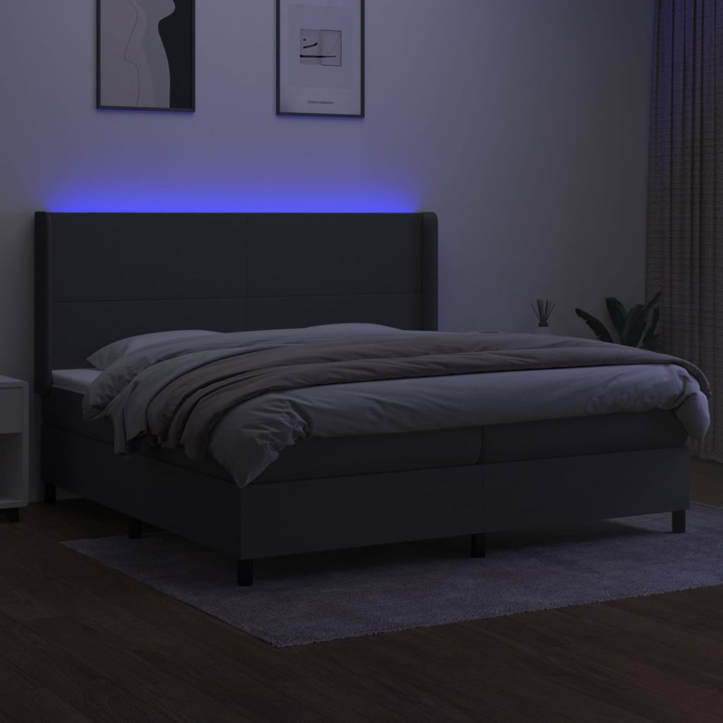 Letto a Molle Materasso e LED Grigio Scuro 200x200cm in Tessuto - homemem39