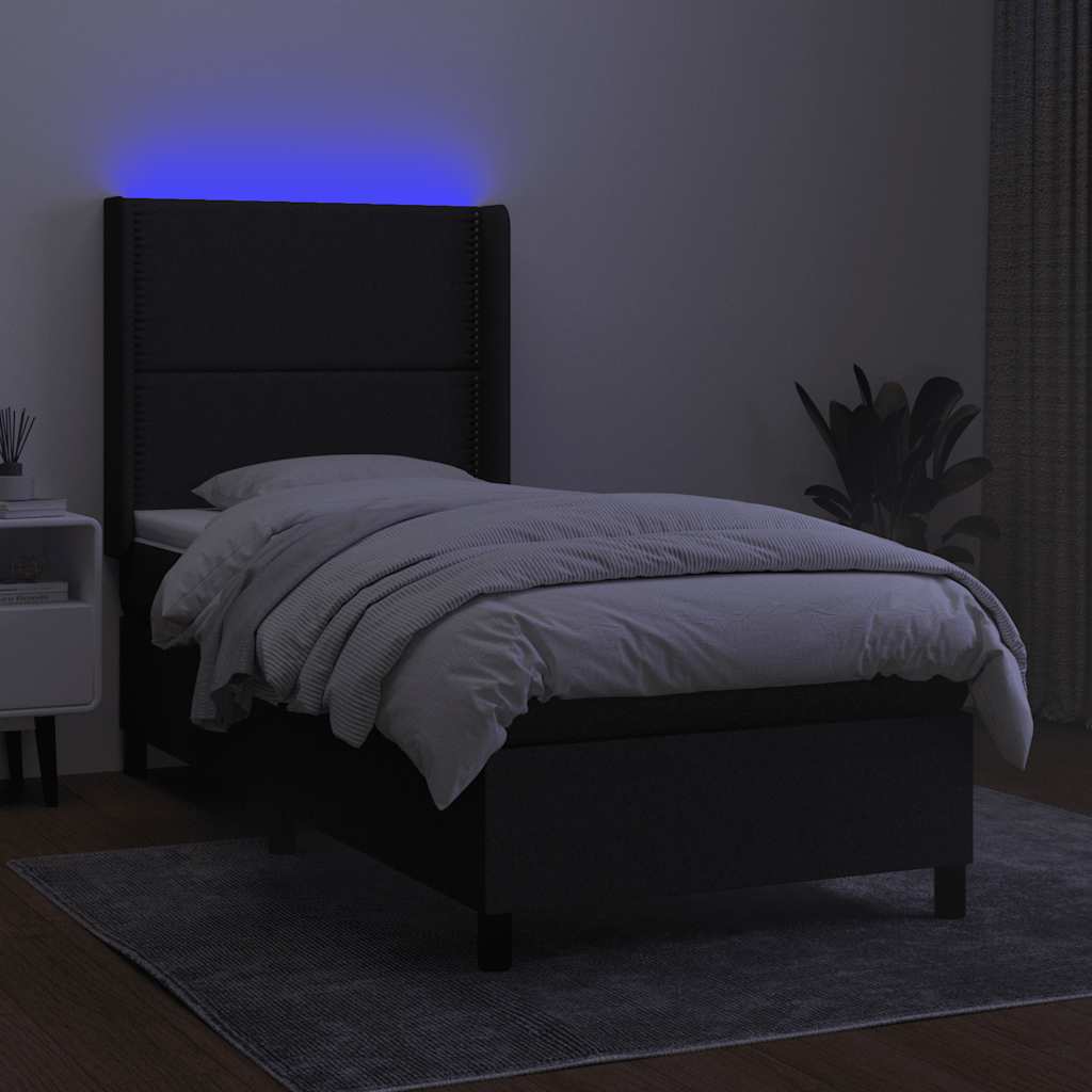 Letto a Molle con Materasso e LED Nero 80x200 cm in Tessuto | homemem39