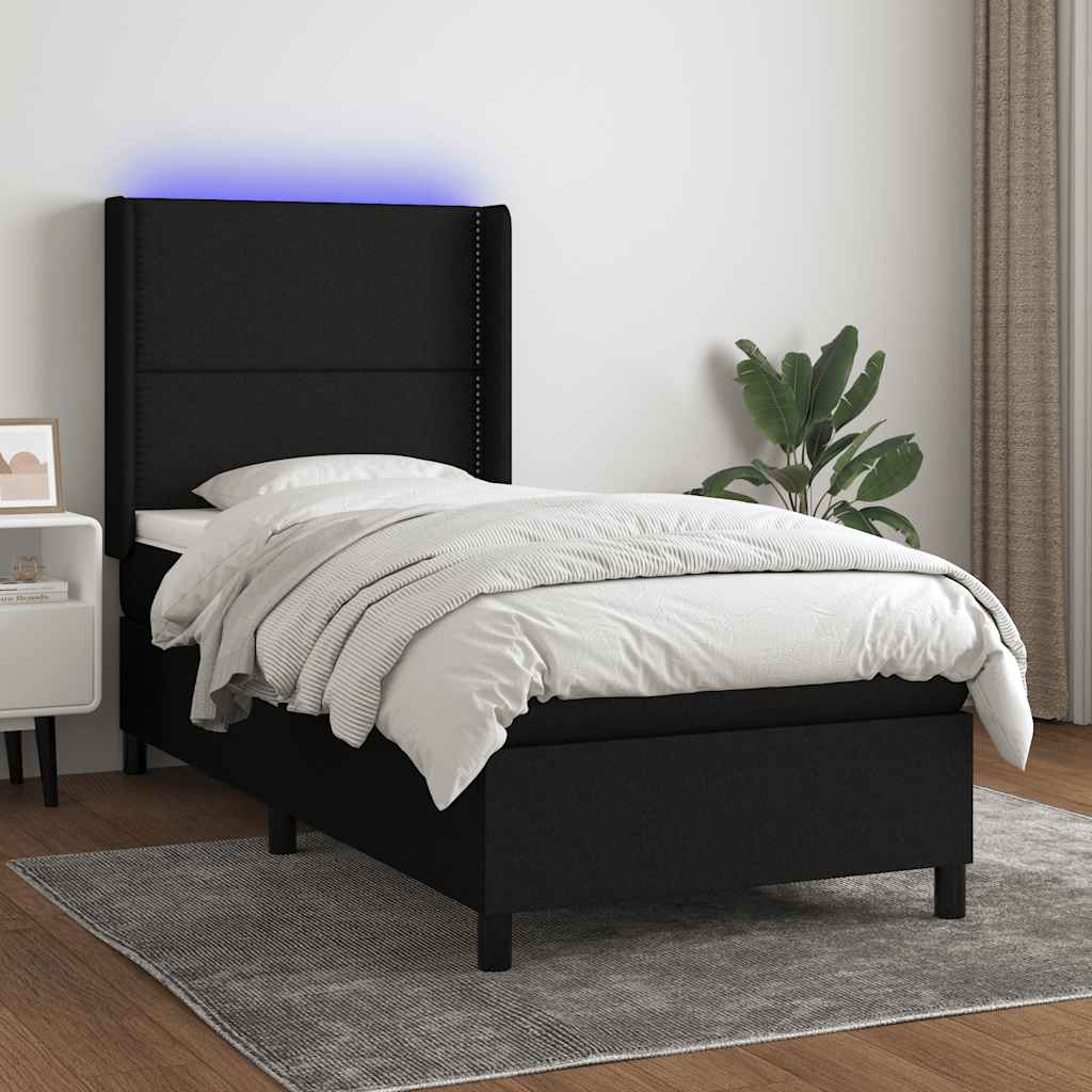 Letto a Molle con Materasso e LED Nero 80x200 cm in Tessuto | homemem39