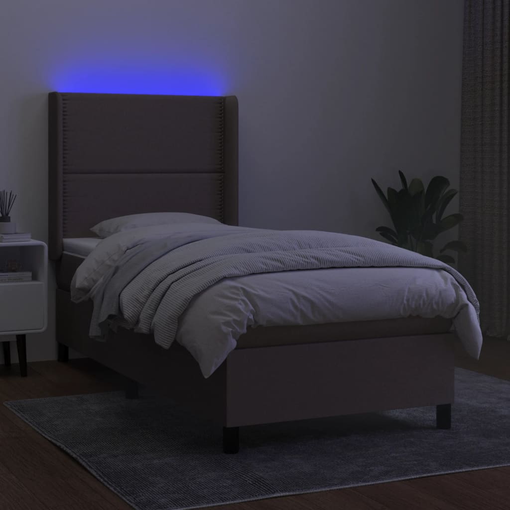 Letto a Molle con Materasso e LED Tortora 80x200 cm in Tessuto - homemem39