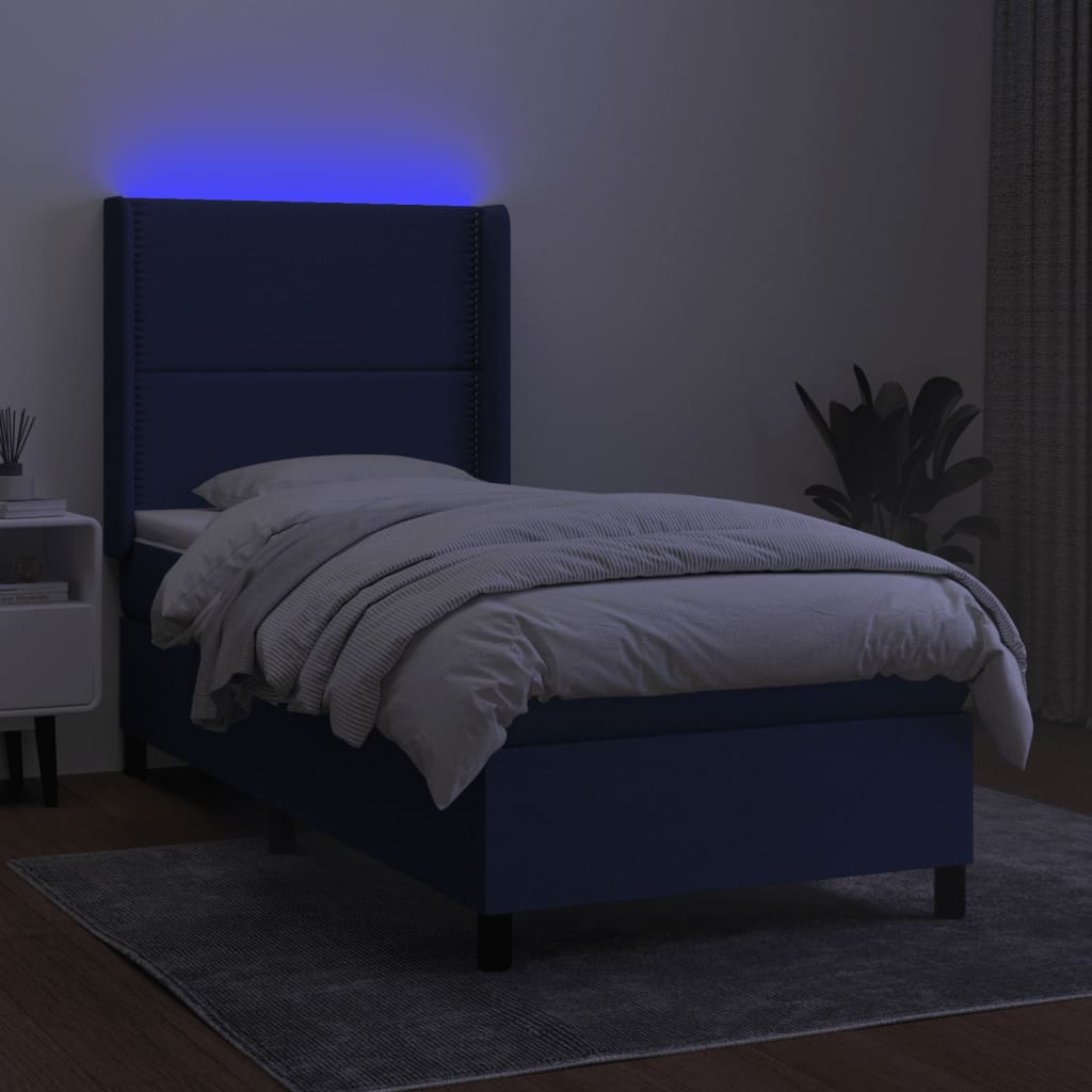 Letto a Molle con Materasso e LED Blu 80x200 cm in Tessuto - homemem39