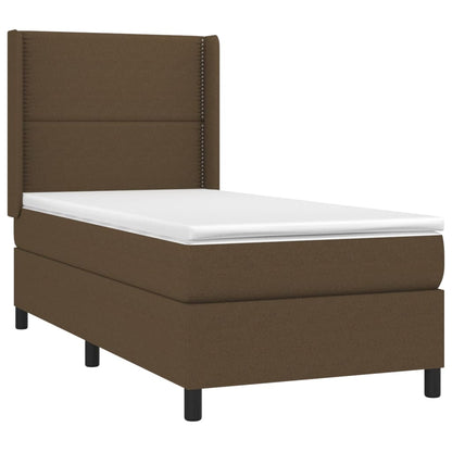 Letto a Molle Materasso e LED Marrone Scuro 90x190cm in Tessuto