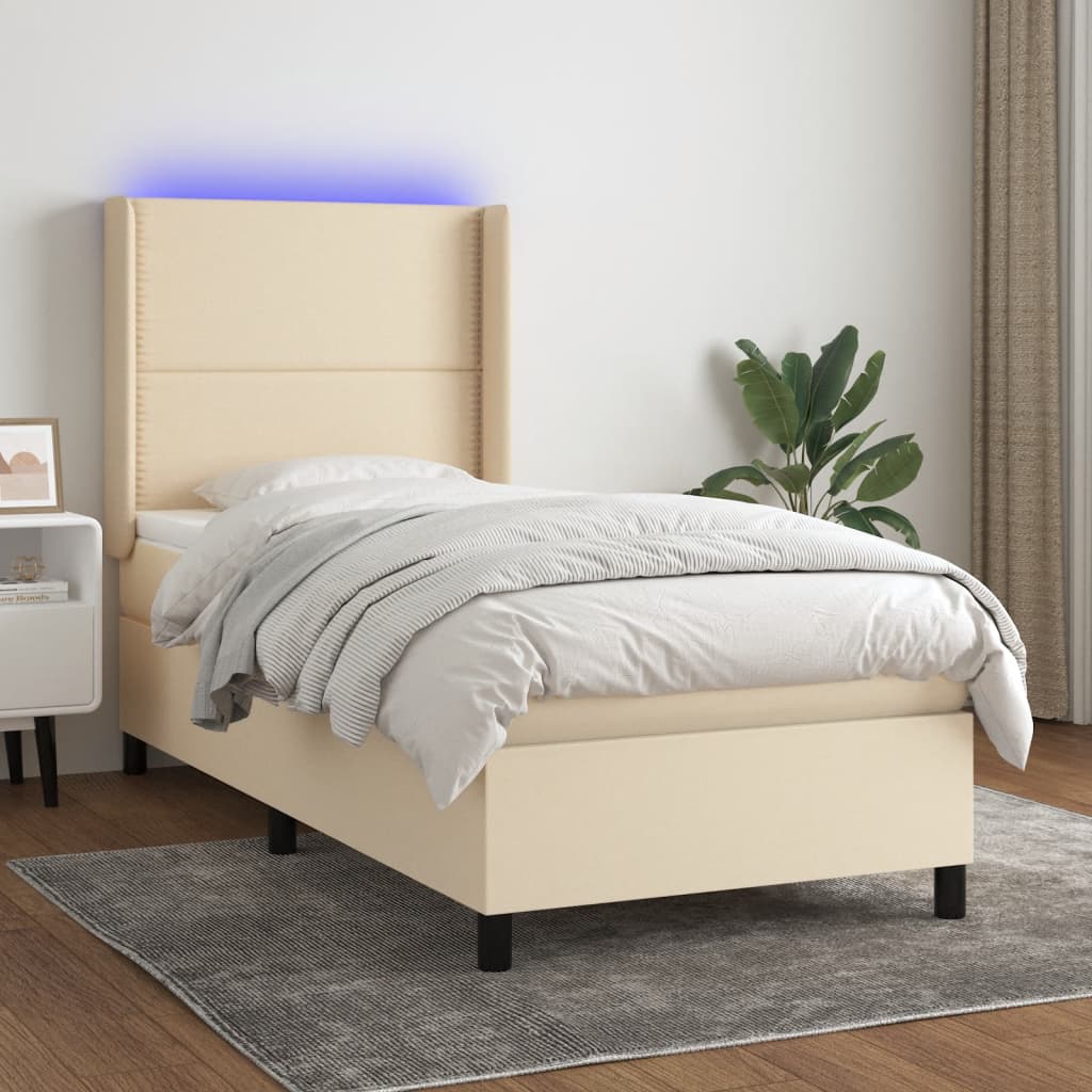Letto a Molle con Materasso e LED Crema 90x190 cm in Tessuto | homemem39