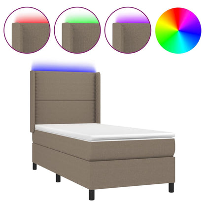 Letto a Molle con Materasso e LED Tortora 90x200 cm in Tessuto - homemem39
