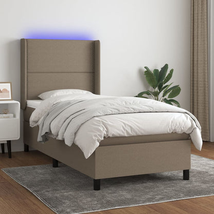 Letto a Molle con Materasso e LED Tortora 90x200 cm in Tessuto - homemem39