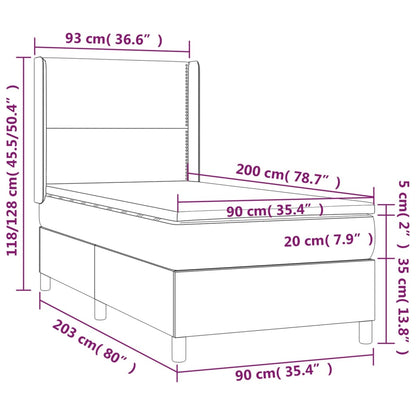 Letto a Molle con Materasso e LED Crema 90x200 cm in Tessuto